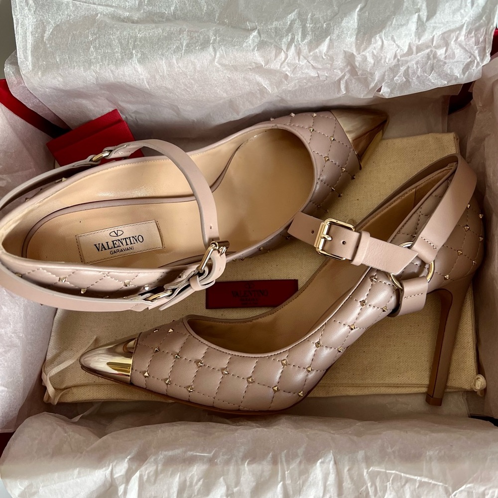 Valentino Quilted Rockstud Spike Mary Jane Heels 39 - Picture 7 of 8